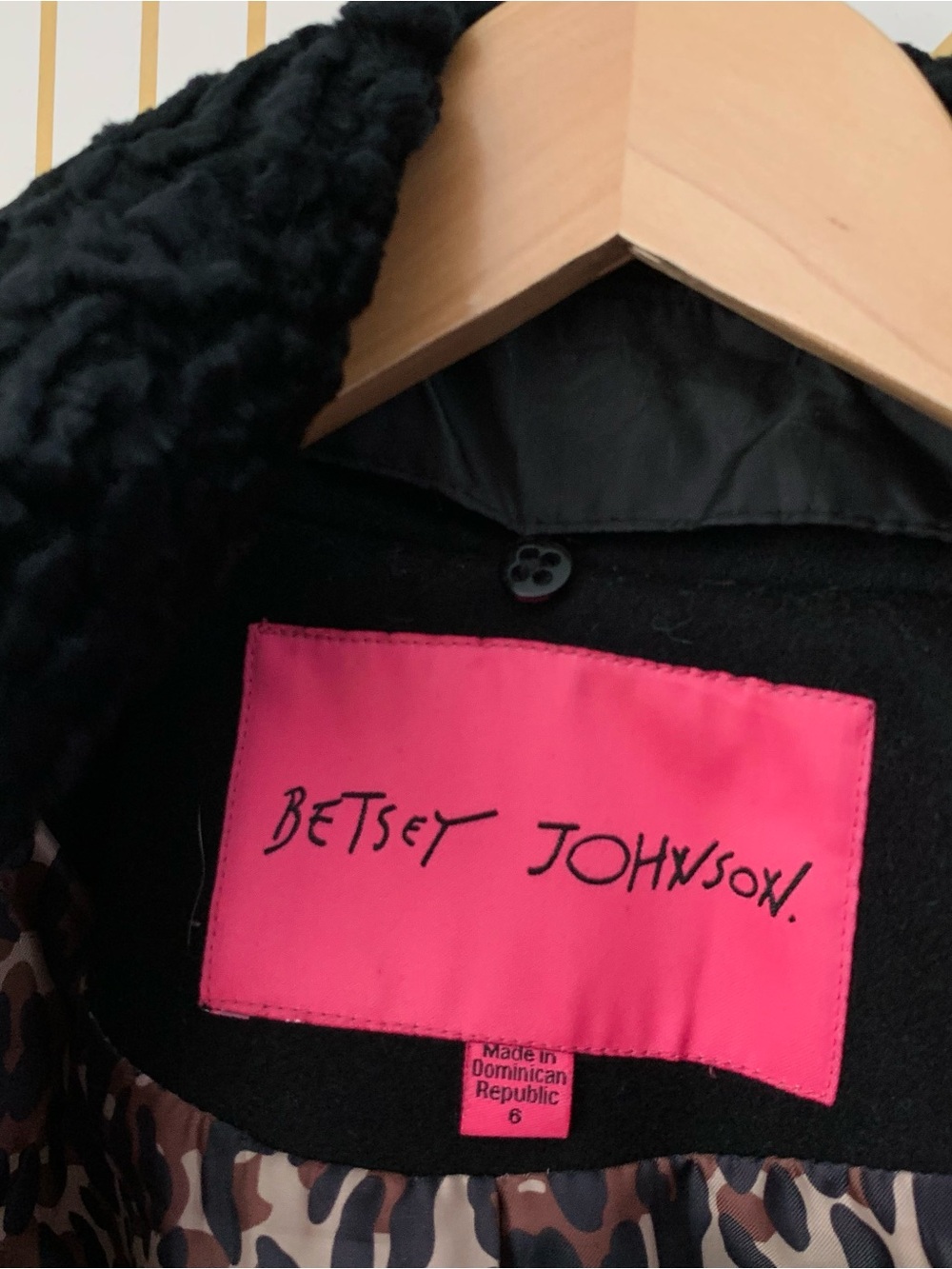 Betsey Johnson Y2K 2000's Black Wool Military Princess Coat Leopard Rose Lining - Picture 6 of 11